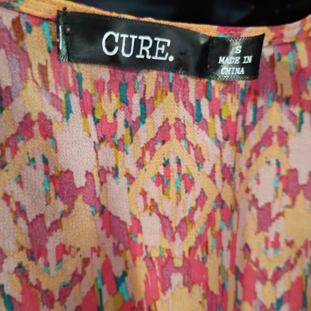 Cure Women's Size Small Coral Multicolor Boho Sheet Swimsuit Tie Up Cover EUC‎ - Picture 9 of 9
